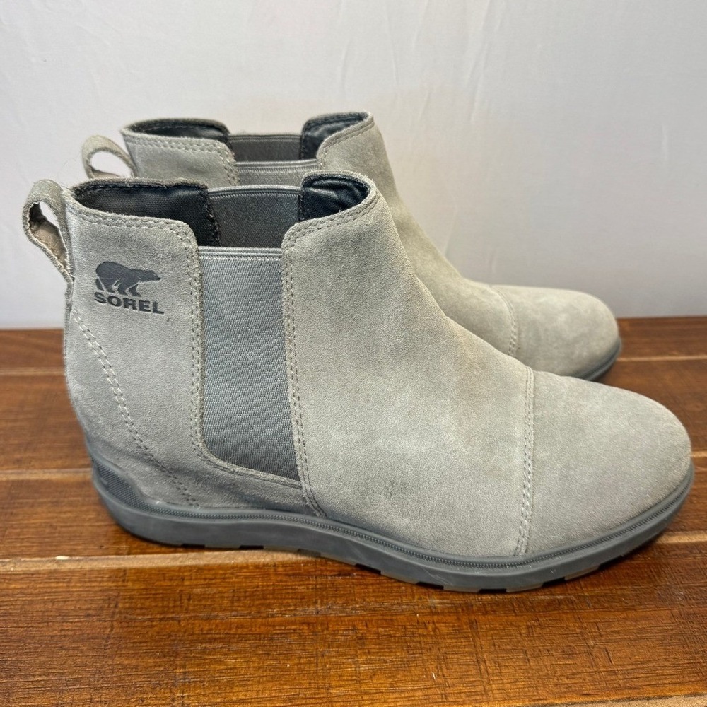 Sorel Evie Gray Suede Wedge Chelsea Boots Womens 9.5 Waterproof Gorpcore Slip On